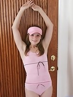 Jules has on her favorite pink outfit right up to her pink visor her long hair makes her look cute like fuck